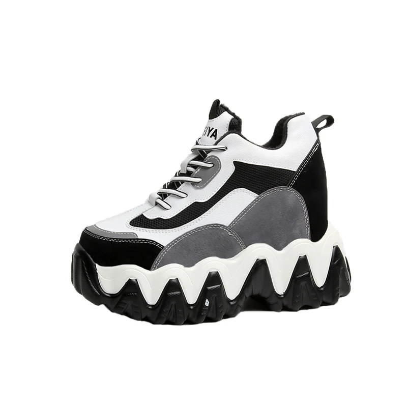 Zapatillas mujer; коллекция года; кроссовки на платформе; зимняя плюшевая Обувь На Шнуровке; смешанные цвета; зимняя теплая Классическая обувь на танкетке для женщин - Цвет: Серый