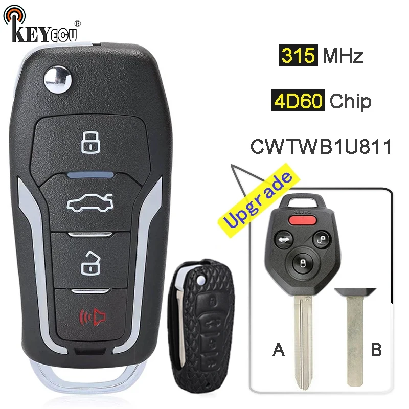 KEYECU 315 МГц 4D60 чип CWTWBU811 Модернизированный чехол-портмоне 4 кнопки дистанционного