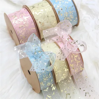 

9m/Roll Snow Yarn Satin Ribbons Gold Bronzing Organza Ribbon Wedding Birthday Party Decor DIY Hair Bow Gift Wrapping Bowknot