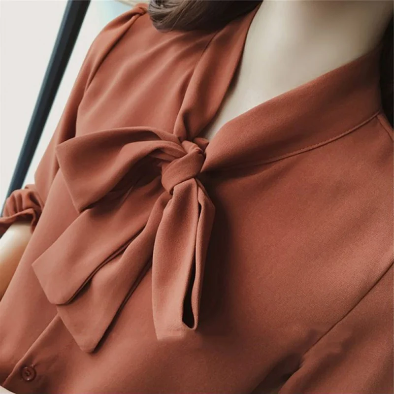 Женская шифоновая блуза с бантом тонкая рубашка Элегантная Офисная Женская с длинным рукавом модная одежда NS