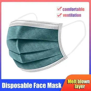 

10/50/100pcs Disposable Dark Green Face Mask 3ply Filter Anti Dust Breathable Mask With Elastic Earband Adult Face Mouth Mask