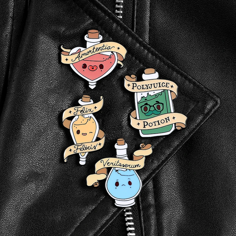 Magical potion pinsbadges in four different colours