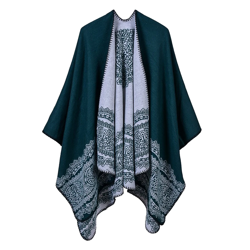 Женская шаль, шарф, пончо, накидка, зимний Кардиган, Свитер - Цвет: Dark Green