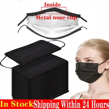 

10/30/200pcs/ black disposable masks 3 layers non-woven elastic ear loop face masks disposable black face mask