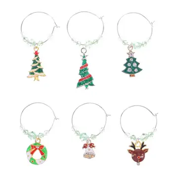 

6 Pcs Wine Glass Rings Christmas Party Wine Glass Markers Reusable Label Rings Party Supplies Table Decoration Accessories
