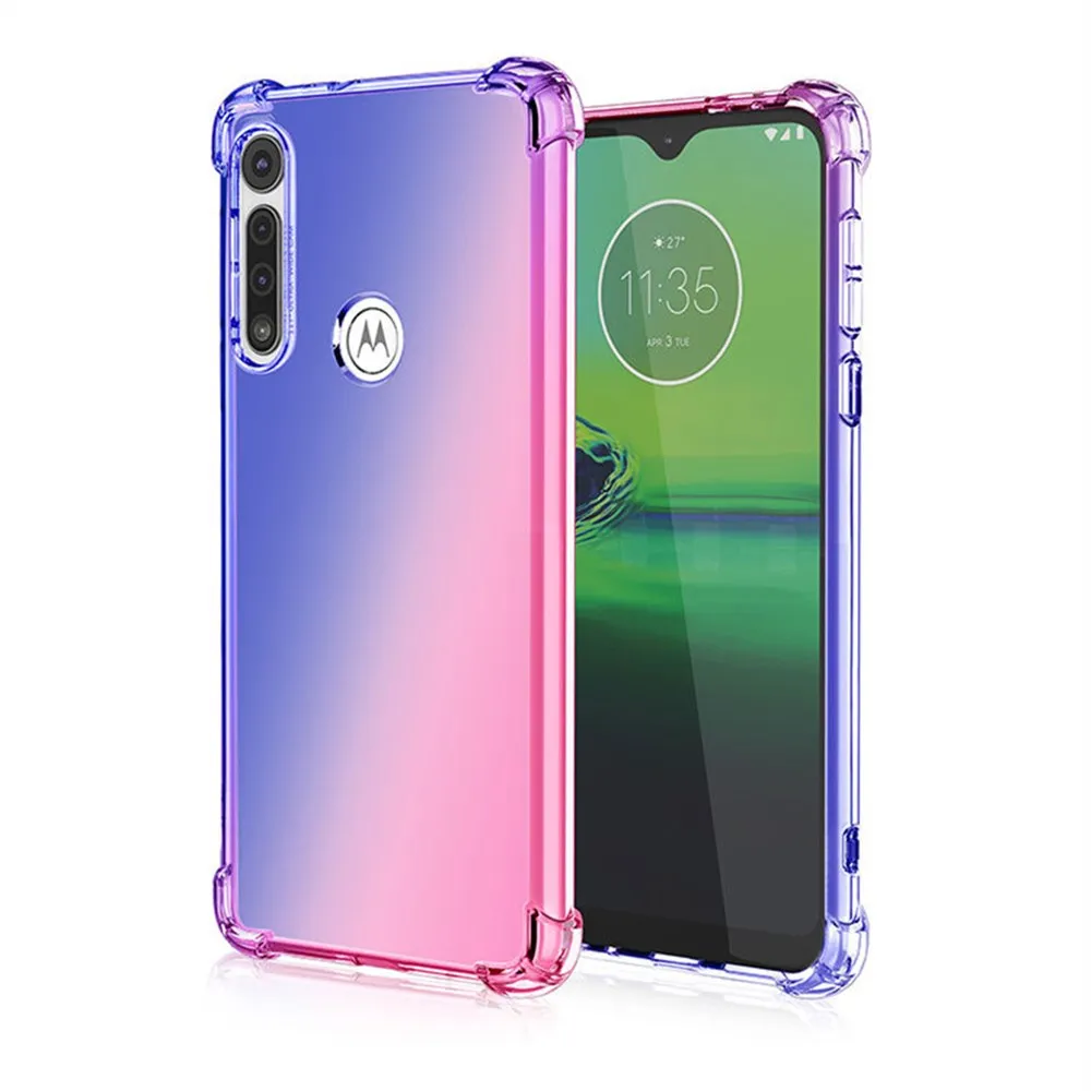 Blue Pink QUZONG разноцветный градиентный чехол для телефона Motorola Moto G8 Plus E6 Play One Macro Four Corner усиленный Мягкий силиконовый чехол - Цвет: Blue Pink