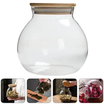 

High Borosilicate Glass Tea Can Snack Can With Bamboo Lid Transparent Storage Jar Bamboo Cover Sealed Jar Snack Tea Storage Jar