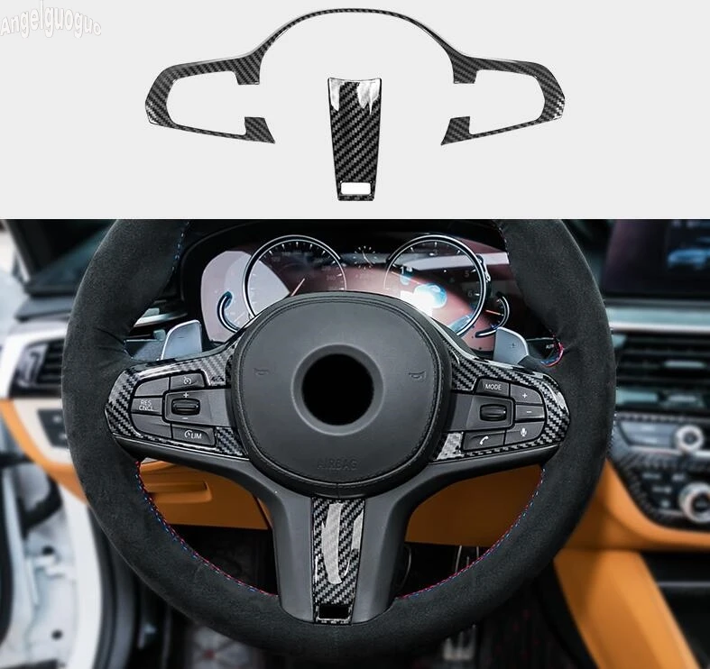 Carbon fiber Steering Wheel Cover Trim Sequin Decoration 2 pcs for BMW 5 Series G30 G01 X3 G02 X4 6 Series Gran Turismo 6GT Accessories CY 