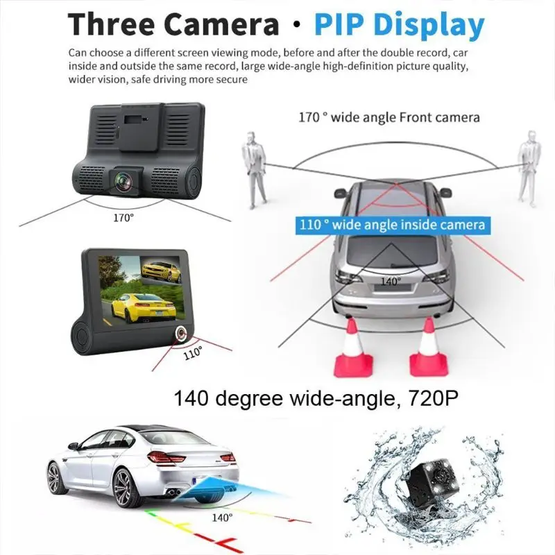 

1080P Car DVR 4"Dual Lens Dash Cam Front and Rear Video Recorder Camera Y4UA