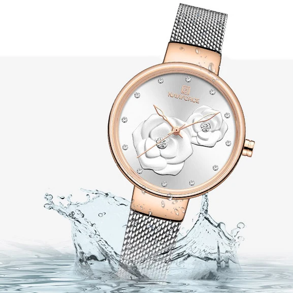 Новые женские часы NAVIFORCE Топ люксовый бренд сталь сетка водонепроницаемые женские часы цветок кварцевые женские наручные часы очаровательные часы для девушек