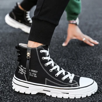 

Mens Shoes Casual Men High-top Shoes 2019 Fashion Lace-up Breathable Canvas Sneakers Men Trainers Comfortable chaussure homme