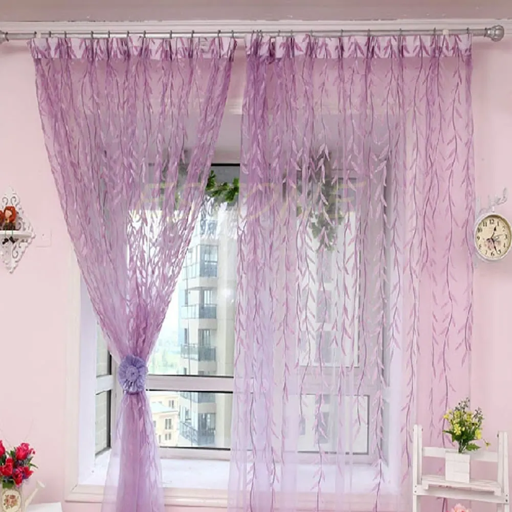 

Willow Tulle Window Door Curtain Leaf Drape Panel Sheer Scarf Valances Fashion