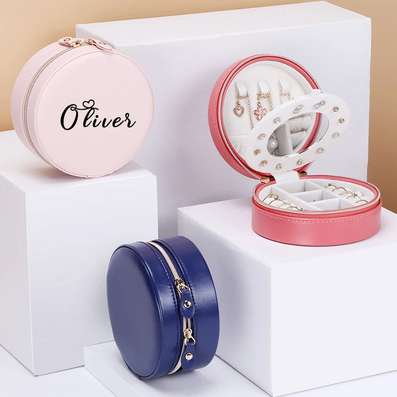 

Drop Shipping Personalized Jewelry Organizer Display Travel Jewelry Case Boxes Travel Portable Zipper Leather Storage Organizer