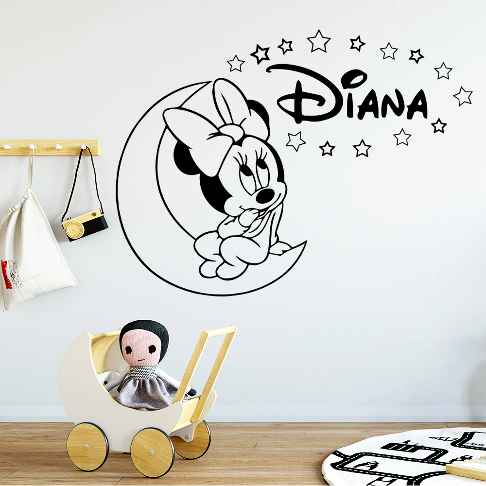 Cute Minie Custom Name Wall Art Decal For Kids Room Decor Stickers Mural Poster Baby Bedroom Wall Sticker Wallpaper Decals