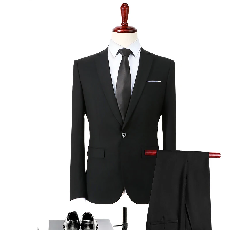 Мужские повседневные свадебные костюмы, пиджак на выпускной, брюки, 2 предмета, черная официальная деловая рабочая одежда, мужской костюм на одной пуговице, Mariage Homme