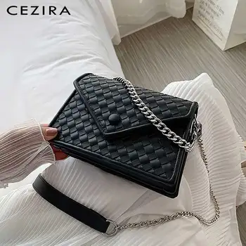 

CEZIRA Brand Design Woven PU Leather Crossbody Bags For Women Luxury Chain Shoulder Bag Ladies Flap Envelope Handbag Small Purse