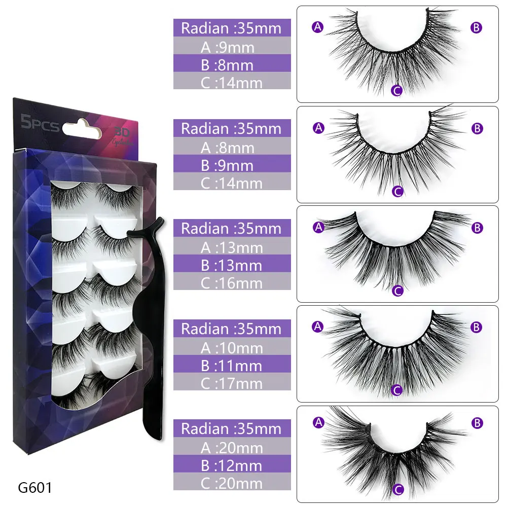 5pair G601 1/5 пар Мультипак 3D Мягкие норковые Накладные ресницы ручной работы пушистые длинные ресницы натуральные инструменты для макияжа глаз Искусственные ресницы - Цвет: 5pair G601