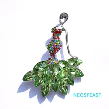  Elegant Jewelry Rhinestone Dancing Girl Brooch For Women Multi Color Crystal Delicate Pin Ladies Garments Party Dress Accessory 