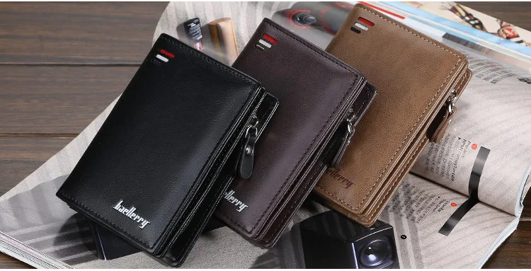 Fashion Men Wallets Name Engraving Zipper Card Holder High Quality Male Purse New PU Leather Coin Holder Men Wallets Carteria