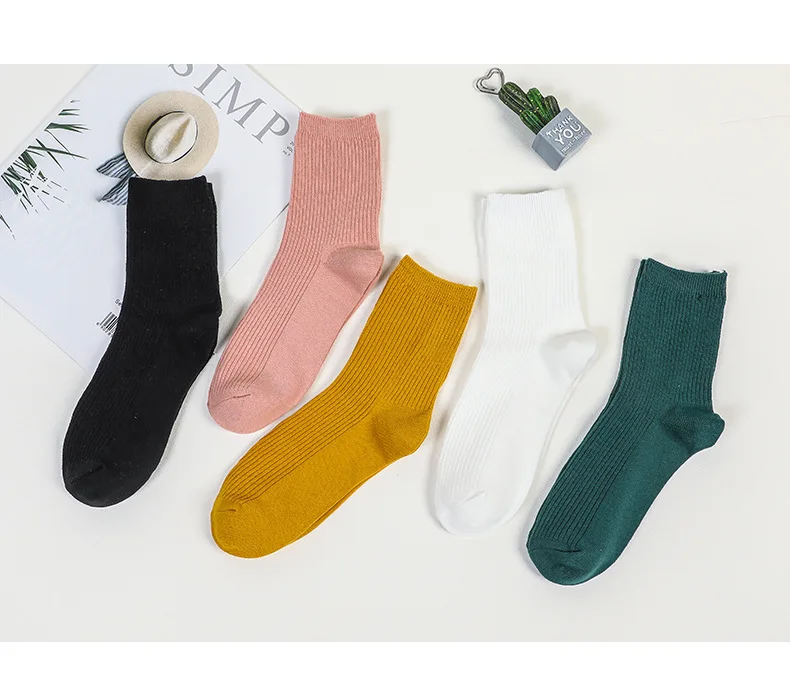 19 Winter New Style Solid Color Double Needles Bunching Socks Japanese-style Candy-Colored College Style Tube Socks Manufacturer