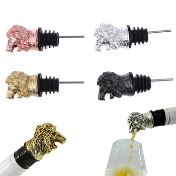 

Gold Tone Creative Lion Head Wine Mouth Art Pourer Stopper Preservation Plug Bar Household Wine Tools