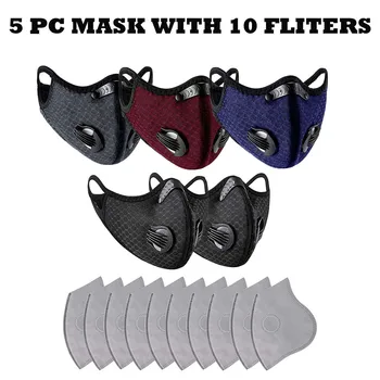 

5PCs máscara Cycling Face Mask Reusable Dust Mask with Activated 10 Carbon Dustproof Filters Anti-pollution for women men