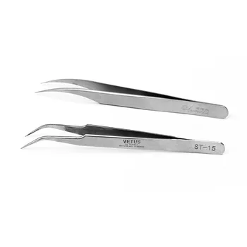 

2 pcs Electronics Industrial Tweezers Anti-static Curved Straight Tip Precision Stainless Steel Forceps Phone Repair Hand Tools