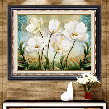 

Needlework,DIY Cross stitch,sets for full embroidery kit,noble white lily magnolia flower printed pattern cross stitch gift