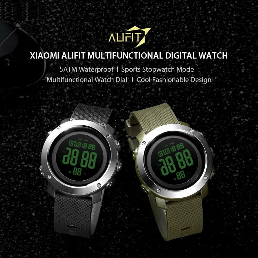 Xiaomi ALIFIT цифровые часы уличная жизнь водонепроницаемый подсветка светящийся дисплей Календарь Будильник Секундомер обратный отсчет спортивные часы