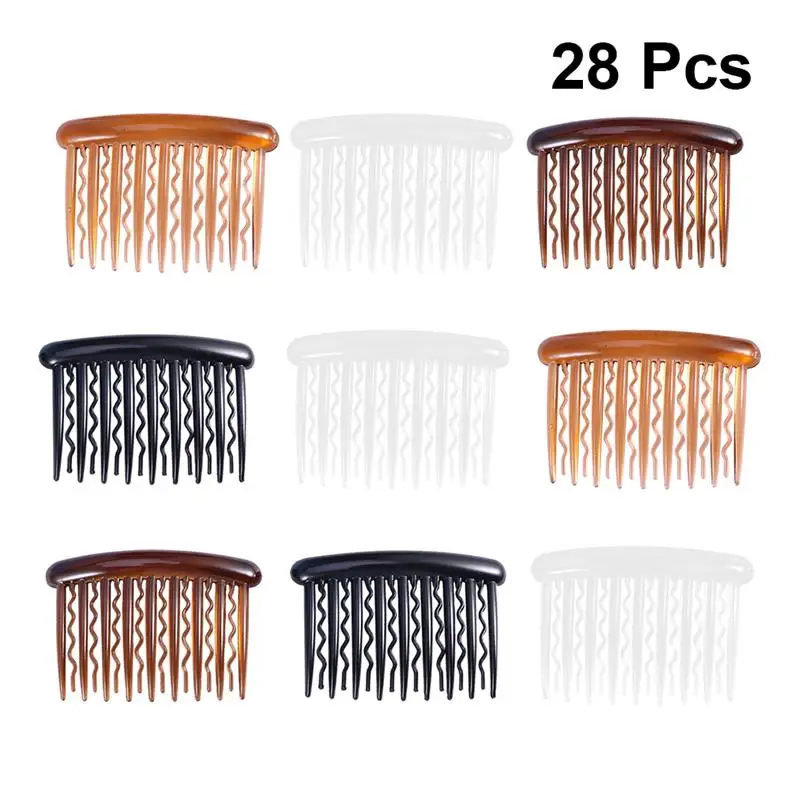 

48pcs Plastic Hair Side Combs 17 Teeth Wave Teeth Combs Hair Clip For Women Girls(Black, Coffee, Transparent, White, Each 12Pcs)