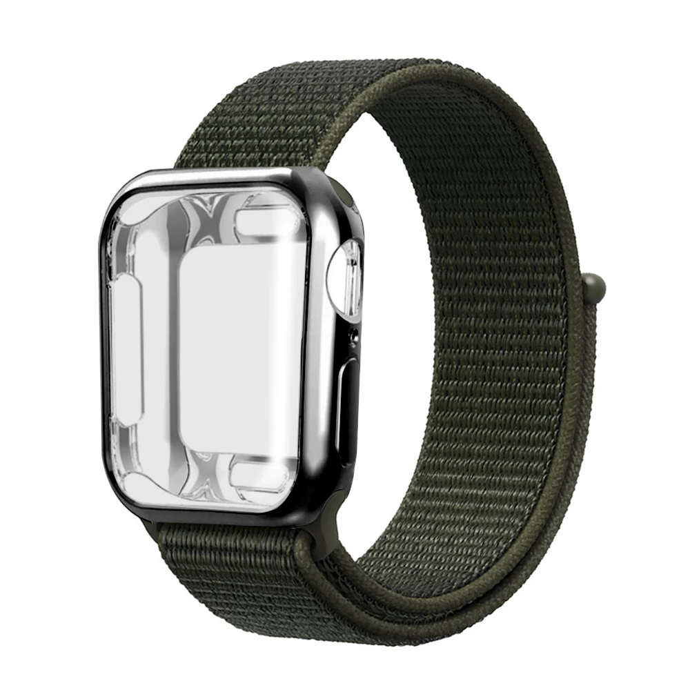 Для случая с нейлоновым ремешком Apple смотреть 5/4/3/2/1 42 мм 38 мм Pulseira Band для iwatch 40 мм 44 мм спортивный браслет - Цвет ремешка: Army green khaki