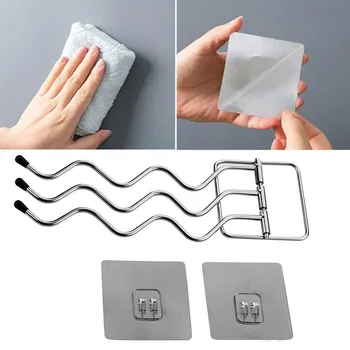 

2pcs Holder Organizer For Bathroom Storage Stainless Steel Bar Hanger Kitchen 3-Arms Swivel Towel Rack Wall Mount No Drilling