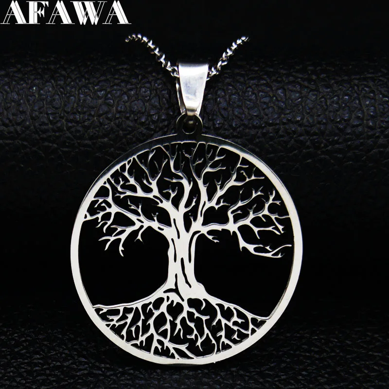 Aesthetic Tree of Life Chain Necklace for Women Men Stainless Steel Silver Color Amulet Gift Jewelry arbol de la vida N42S01