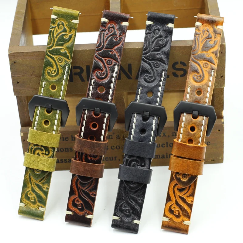 Ремешок для часов из натуральной кожи с резным тиснением 20 мм 22 24 ремешок ручной