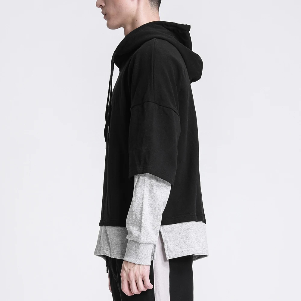 OSCN7 High Street поддельные две части толстовки мужские осень рок Харадзюку негабаритных толстовка с капюшоном Мужская s Женская толстовка 8121