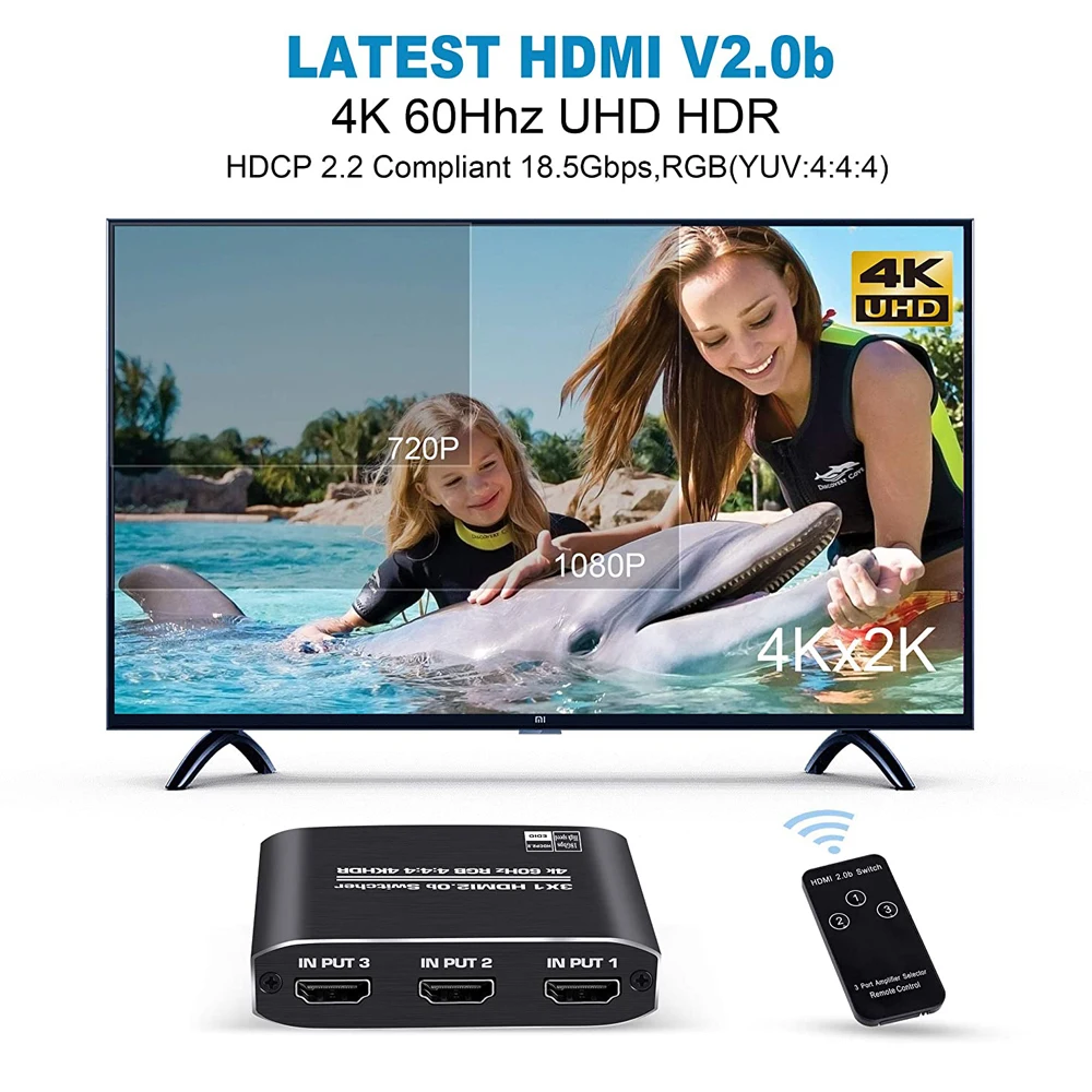 4K 60Hz Mini 3 Port HDMI Switch 2.0 4K Switcher HDMI Splitter 1080P HDR 3 in 1 o