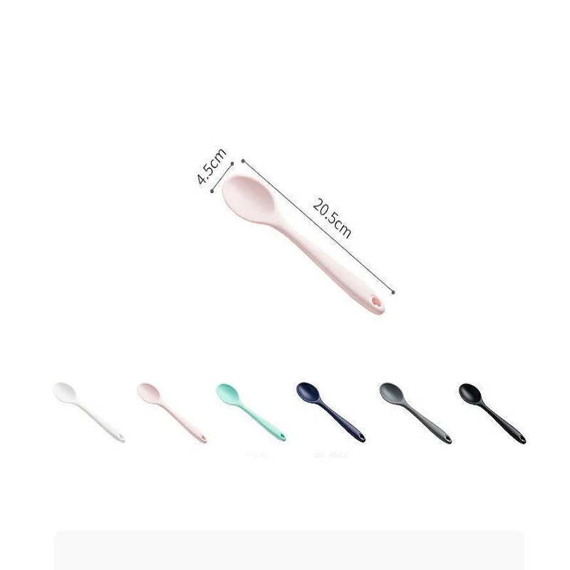 2PCS Food Grade Silicone Soup Spoon Home Non Stick Small Pot Soild Spoon Kitchen Supplies Tableware Cooking Tool