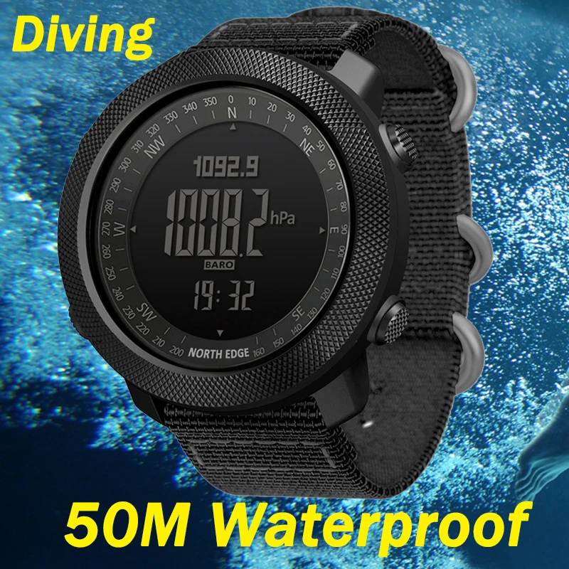 Diver Swim 50M Waterproof Men Sports Watches Pedometer Diving Digital Watch Compass Thermometer