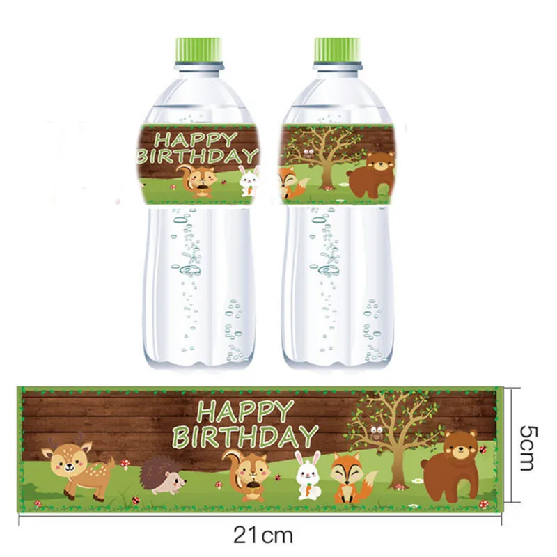 

12pcs/lot Woodland Animals Mineral Water Bottle Label Jungle Safari Animals Party Decor Bottle Stickers Kids Birthday Party Supp