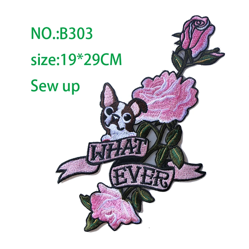 

Water soluble Rose and Dog Embroidered Iron on Patches for Clothing DIY Stripes Clothes Patchwork Sticker Custom Flowers Badges