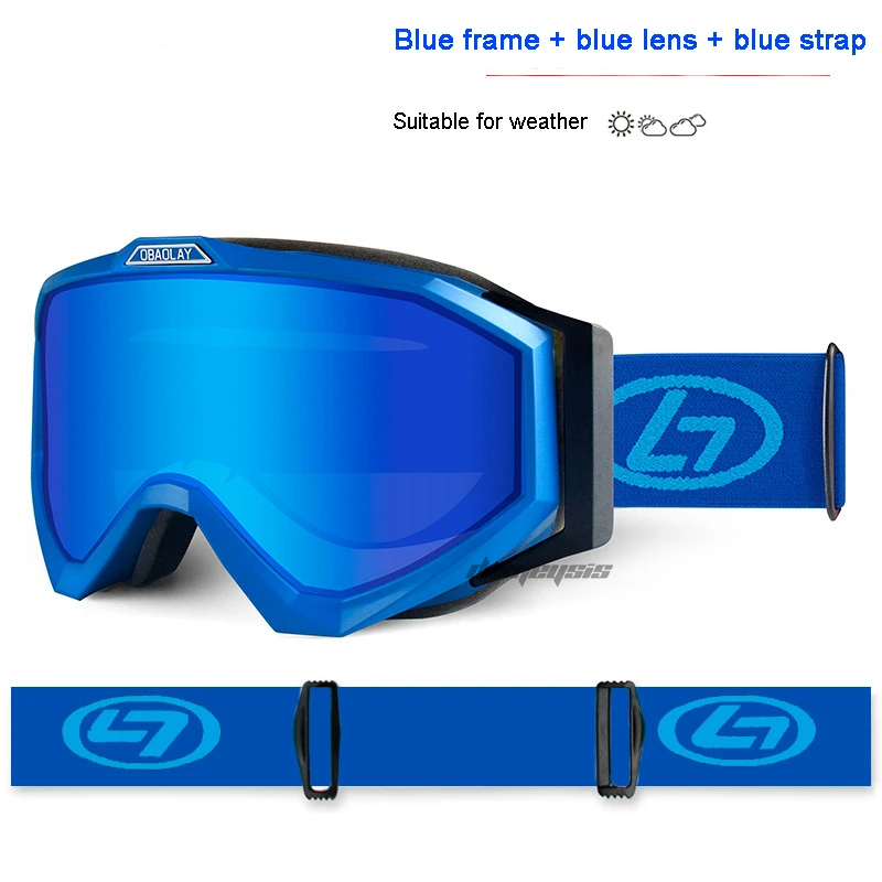Лыжные очки для мужчин и женщин, анти-туман, анти-УФ очки для сноуборда, защитные ветрозащитные очки для катания, аксессуары для лыж, очки - Цвет: blue frame