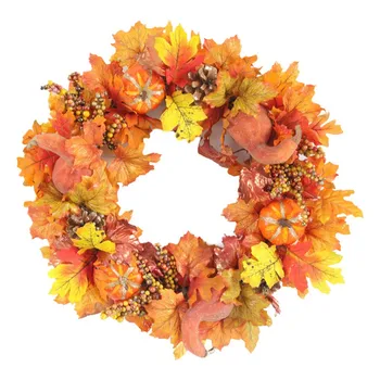 

1pcs Halloween Harvest Decor Wreath Maple Leaf Autumn Pumpkin Wreath Har-vest Thanksgiving Halloween DIY Door Decor
