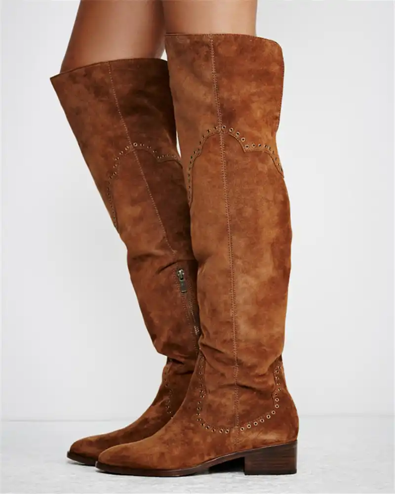 knee high boots flat suede