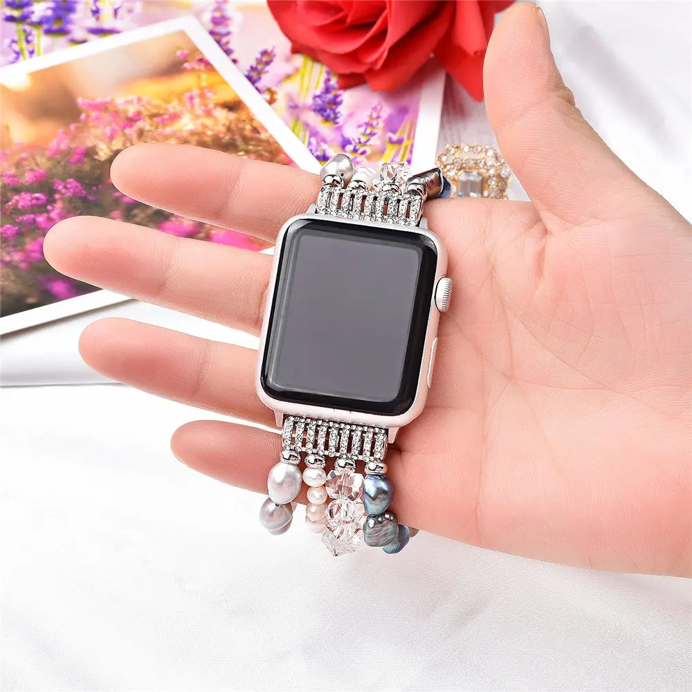 Браслет из натурального жемчуга для Apple Watch 38 мм 40 мм 42 мм 44 мм Женский Хрустальный Браслет для серии 5 4 3 2 1 iWatch ремешок