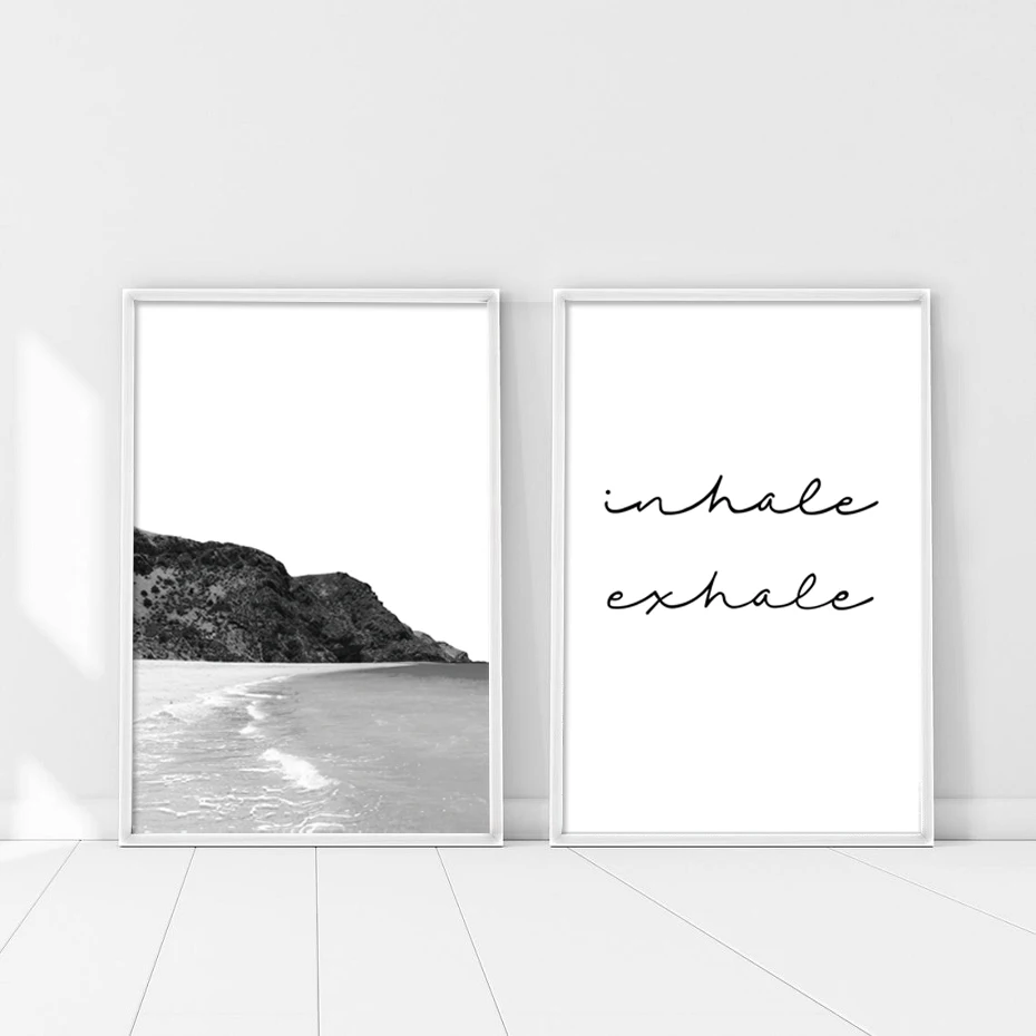 Nordic Sea Wave Inhale Exhale Wall Art Print Gifts Poster Bohemian Wall Art Print Canvas Painting for Living Room Home Decor