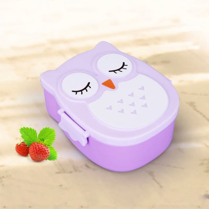 Purple A Милый мультяшный Ланч-бокс с совой, контейнер для еды, коробка для хранения, переносная детская Студенческая микроволновая печь, бэнто-бокс, контейнер с отделениями, чехол - Цвет: Purple A