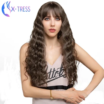 

Synthetic Dark Brown Wigs For Women 6 Color Available Long X-TRESS Wig With Bands Heat Resistant Hair Cosplay Wig