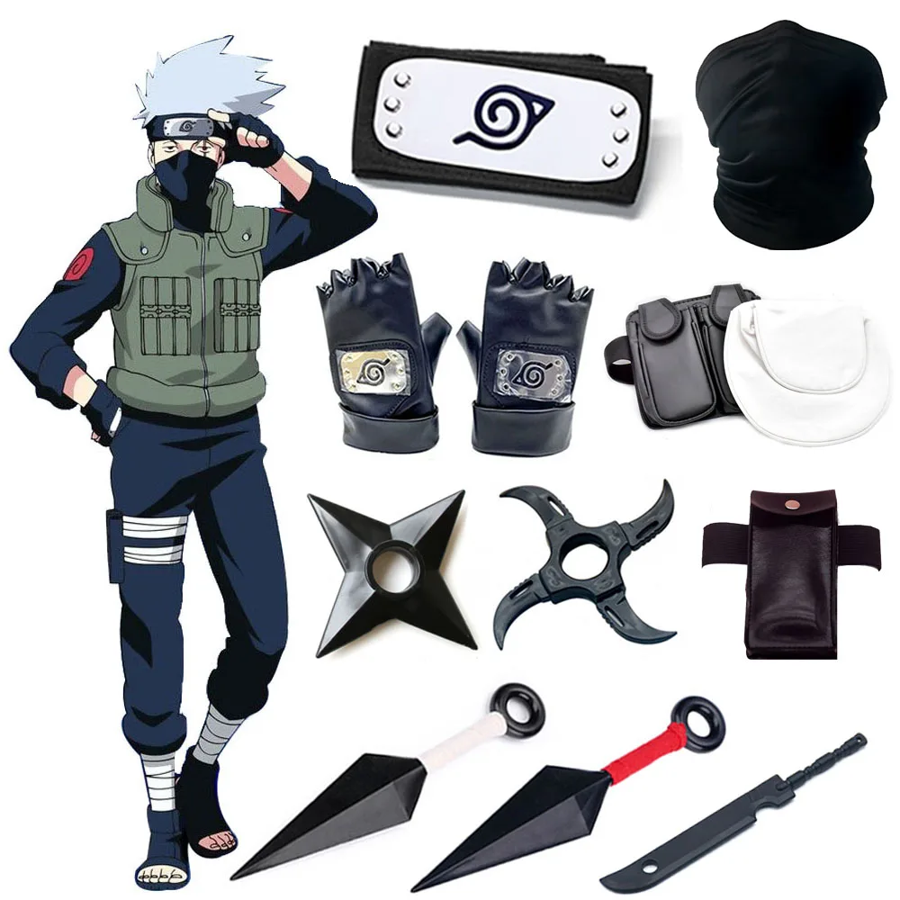Set Naruto Cosplay Kakashi NARUTO Accessories Gloves Kunai Mask Ninja Bag Uchiha Mittens Anime Action Figure Prop Stuff Kids Toy | Игрушки и