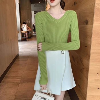 

Autumn Sweater Winter Women Pullover Fashion Quality Knitted Jumper Top Soft Warm Long Sleeve V-Neck Female Sweater