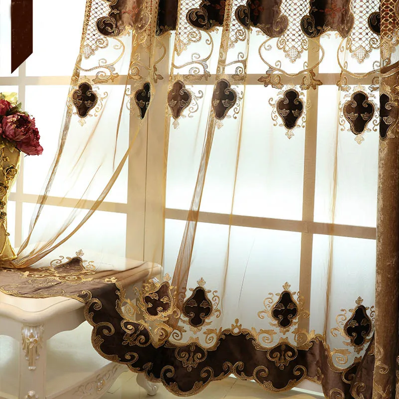 Curtain Tulle Европейский Стиль Роскошная Геометрическая шторы в простом стиле для Гостиная Спальня шторы синель вышивка шторы на заказ Подзор WP082#4 - Цвет: Curtain Tulle